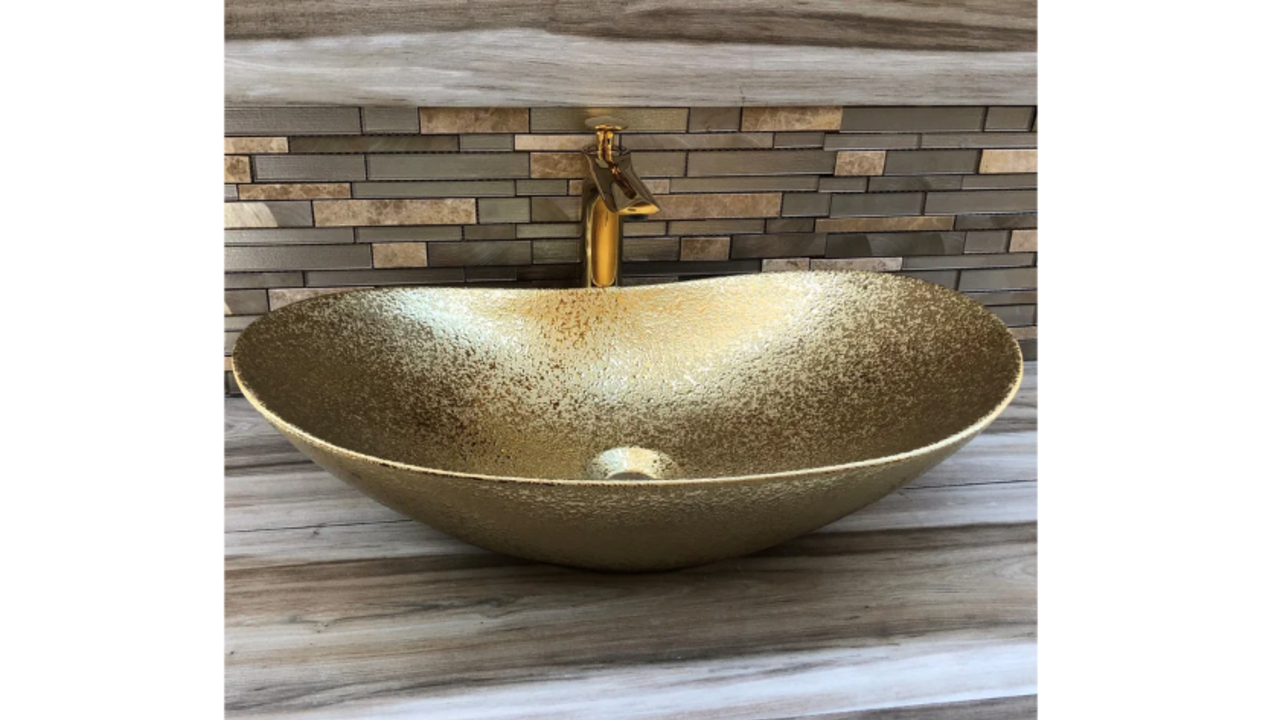 Juvia Oro Glittery Ceramic Oval Vessel Bathroom Sink