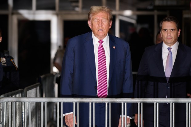 Former President Trump faces 34 felony counts of falsifying business records in the first of his criminal cases to go to trial. (Curtis Means-Pool/Getty Images)