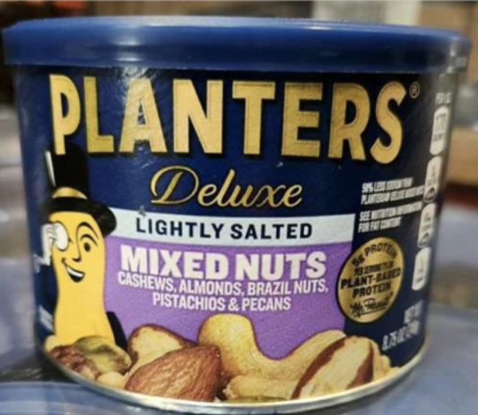 Cans of Deluxe Lightly Salted Mixed Nuts have a "Best if Used By Date" on the bottom as well as a UPC code on the side.