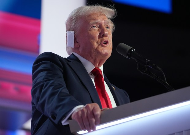 Republican presidential nominee, former U.S. President Donald Trump speaks after officially accepting the Republican presidential nomination on stage on the fourth day of the Republican National Convention at the Fiserv Forum on July 18, 2024 in Milwaukee, Wisconsin. (Photo by Andrew Harnik/Getty Images)